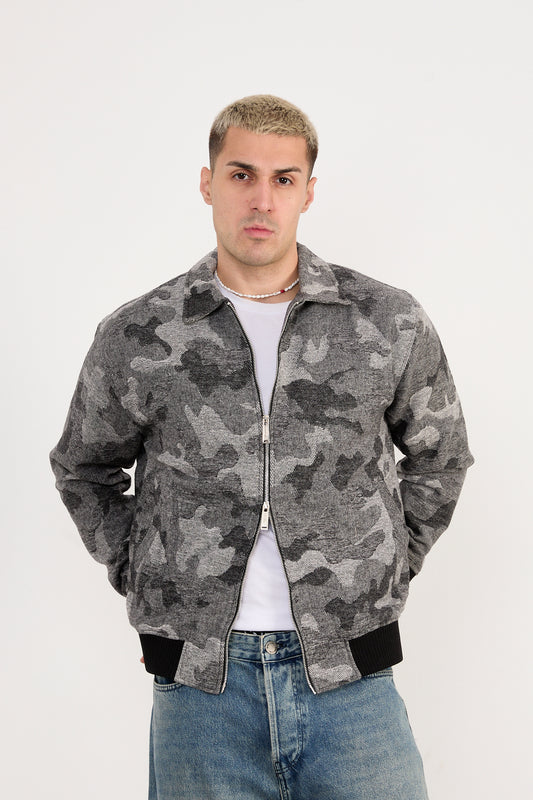 X-2038 Men’s Knit Camo Bomber Jacket – Grey Camo