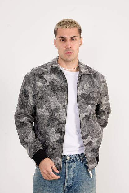 X-2038 Men’s Knit Camo Bomber Jacket – Grey Camo
