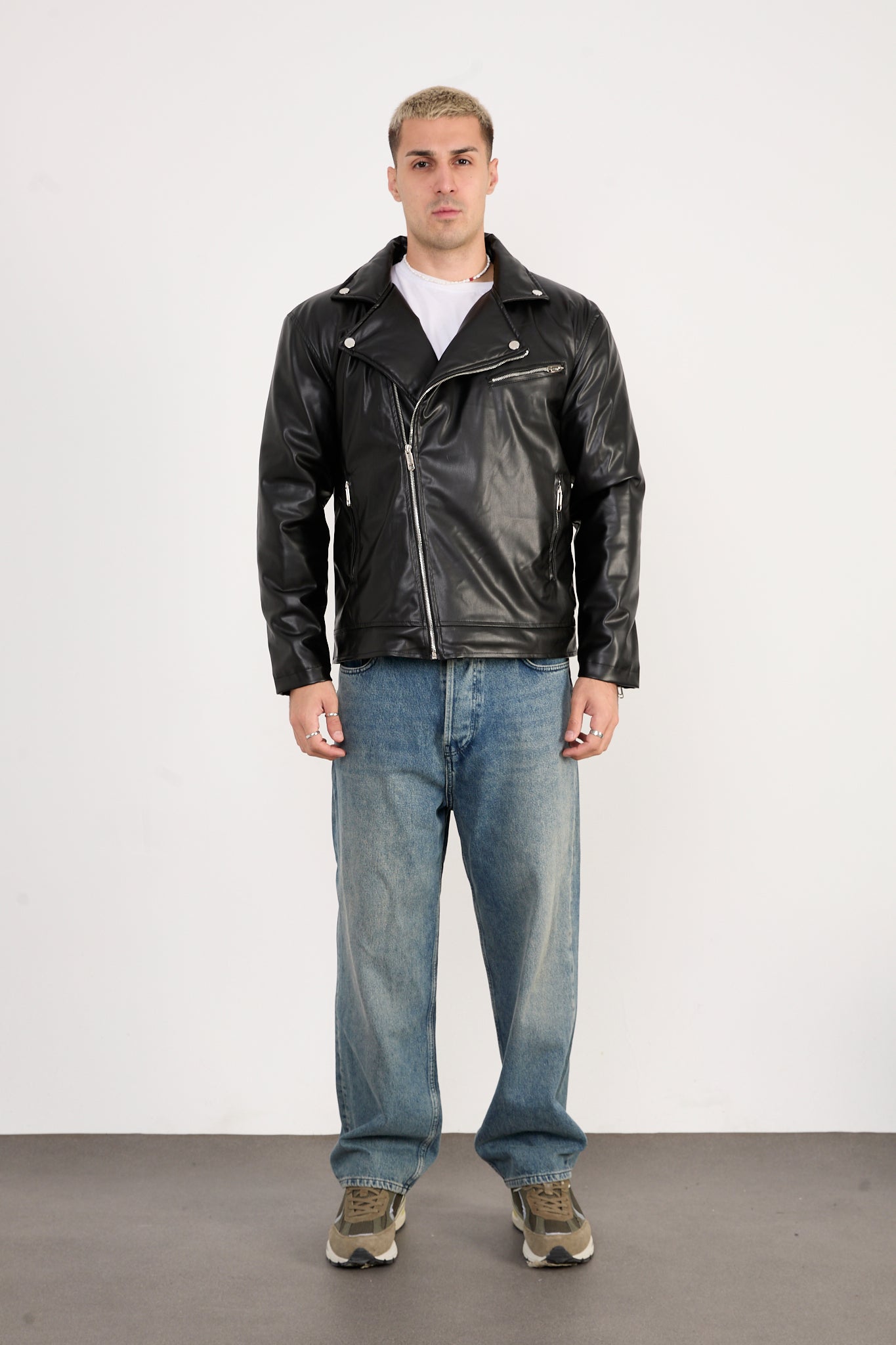 X-2028  Men’s Vegan Leather Biker Jacket – Black