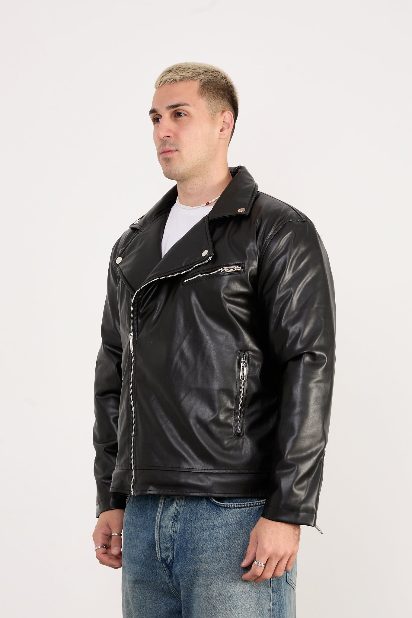 X-2028  Men’s Vegan Leather Biker Jacket – Black
