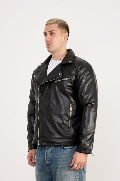 X-2028  Men’s Vegan Leather Biker Jacket – Black