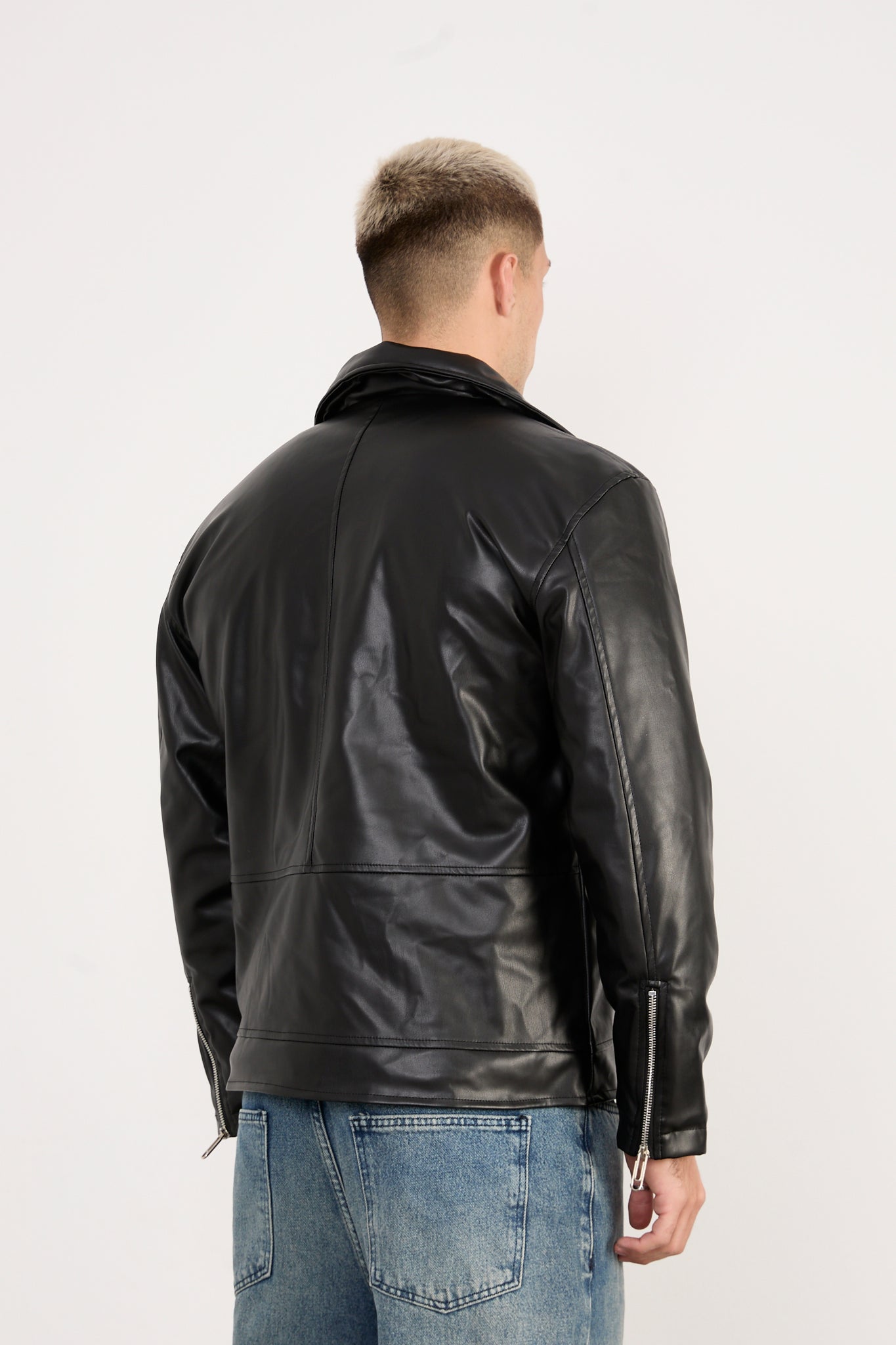 X-2028  Men’s Vegan Leather Biker Jacket – Black