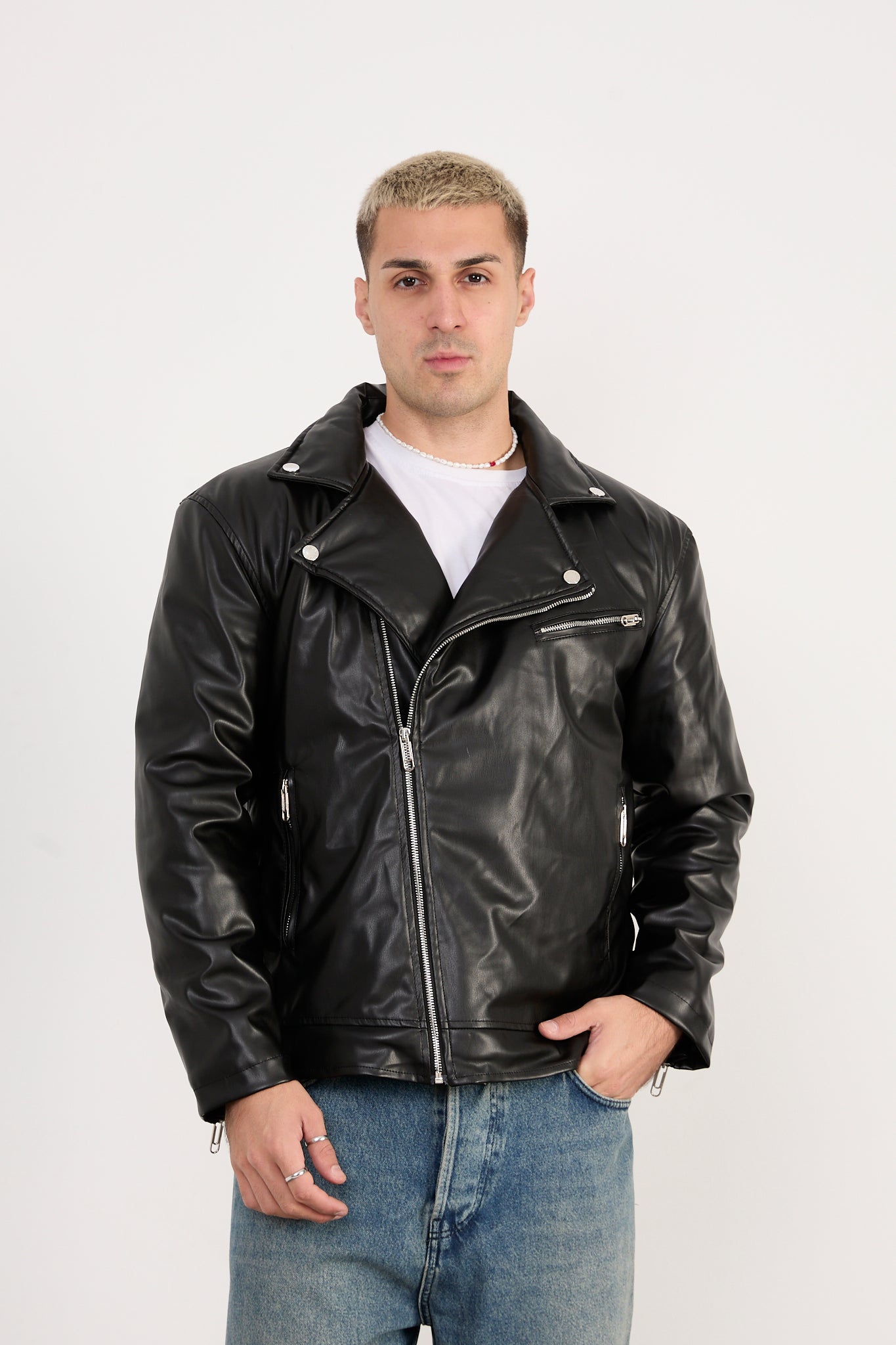 X-2028  Men’s Vegan Leather Biker Jacket – Black