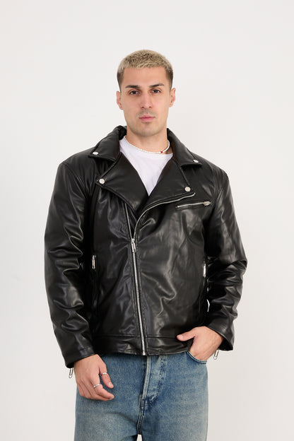 X-2028  Men’s Vegan Leather Biker Jacket – Black
