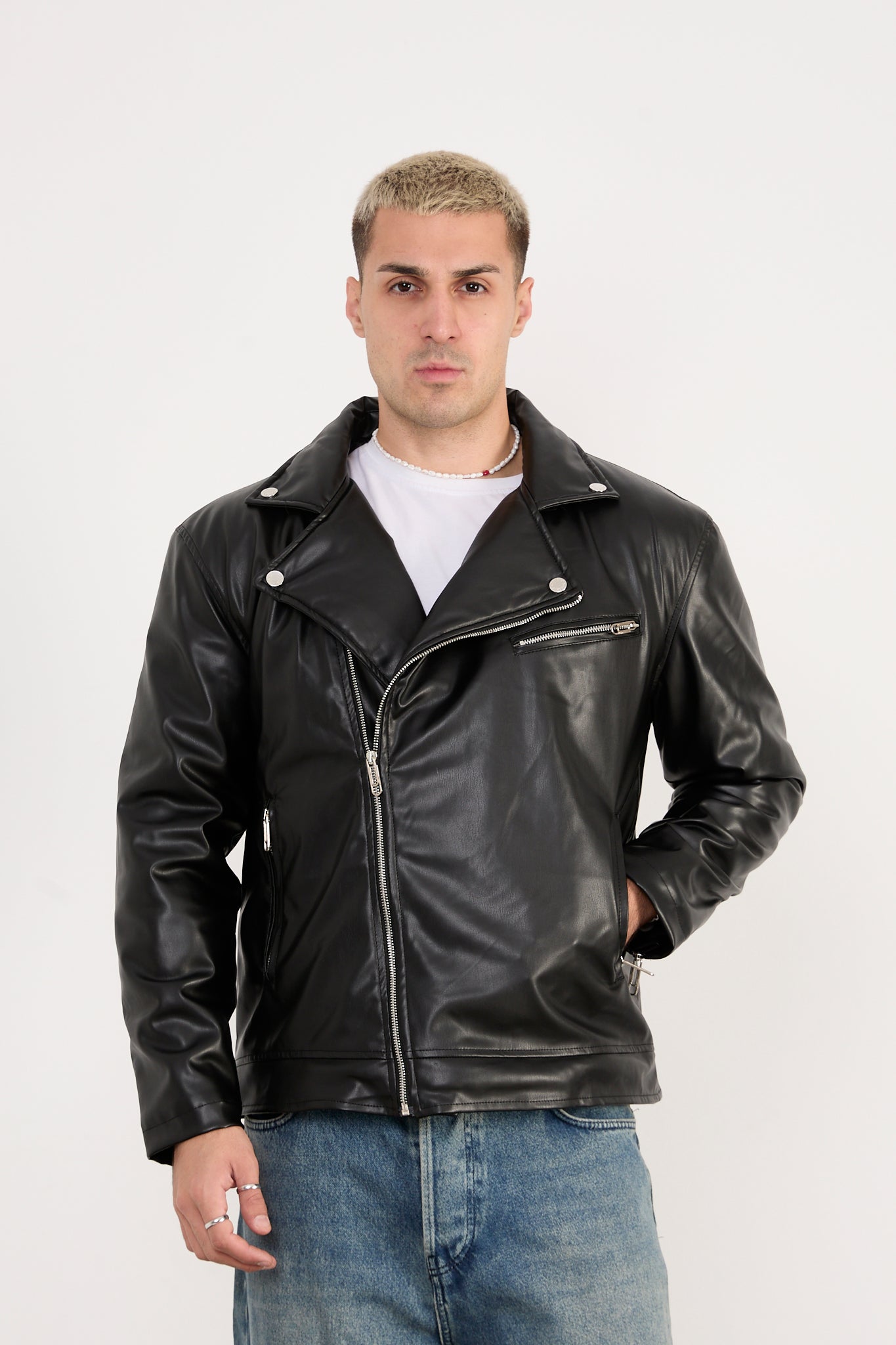 X-2028  Men’s Vegan Leather Biker Jacket – Black
