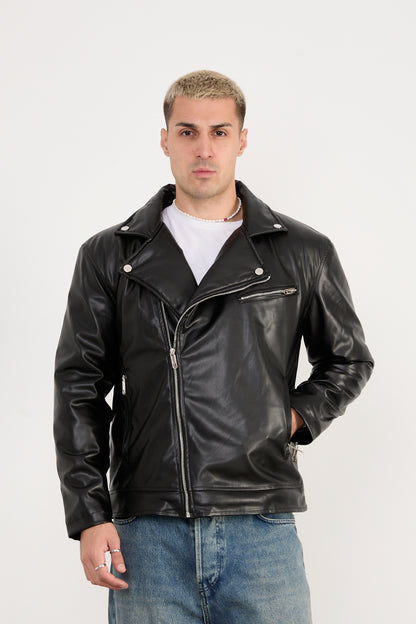 X-2028  Men’s Vegan Leather Biker Jacket – Black