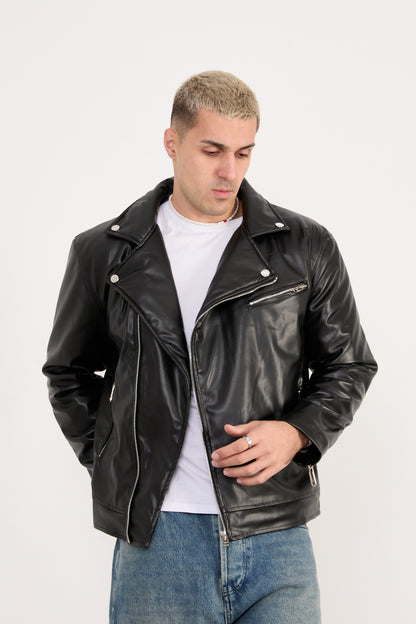 X-2028  Men’s Vegan Leather Biker Jacket – Black
