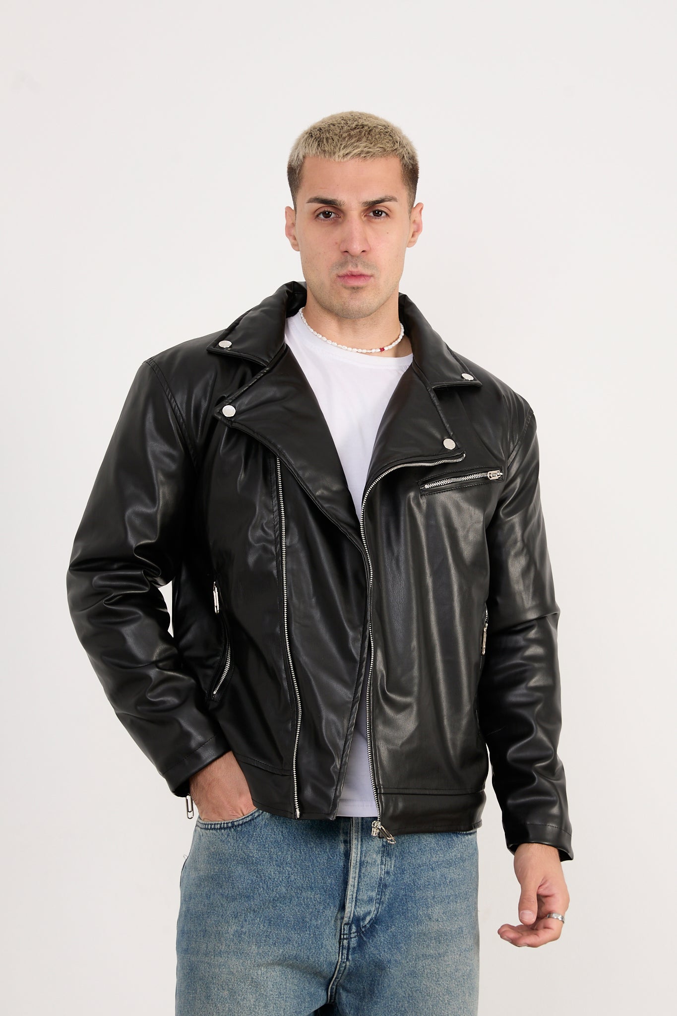 X-2028  Men’s Vegan Leather Biker Jacket – Black