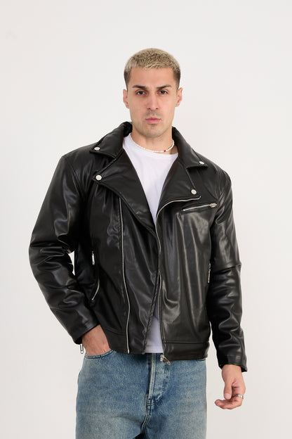 X-2028  Men’s Vegan Leather Biker Jacket – Black