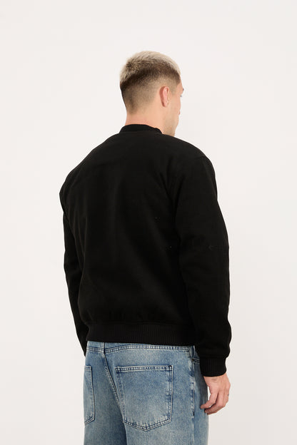 X-2026 Men’s Black Quilted Lined Wool-Blend Bomber Jacket – Snap Button Closure