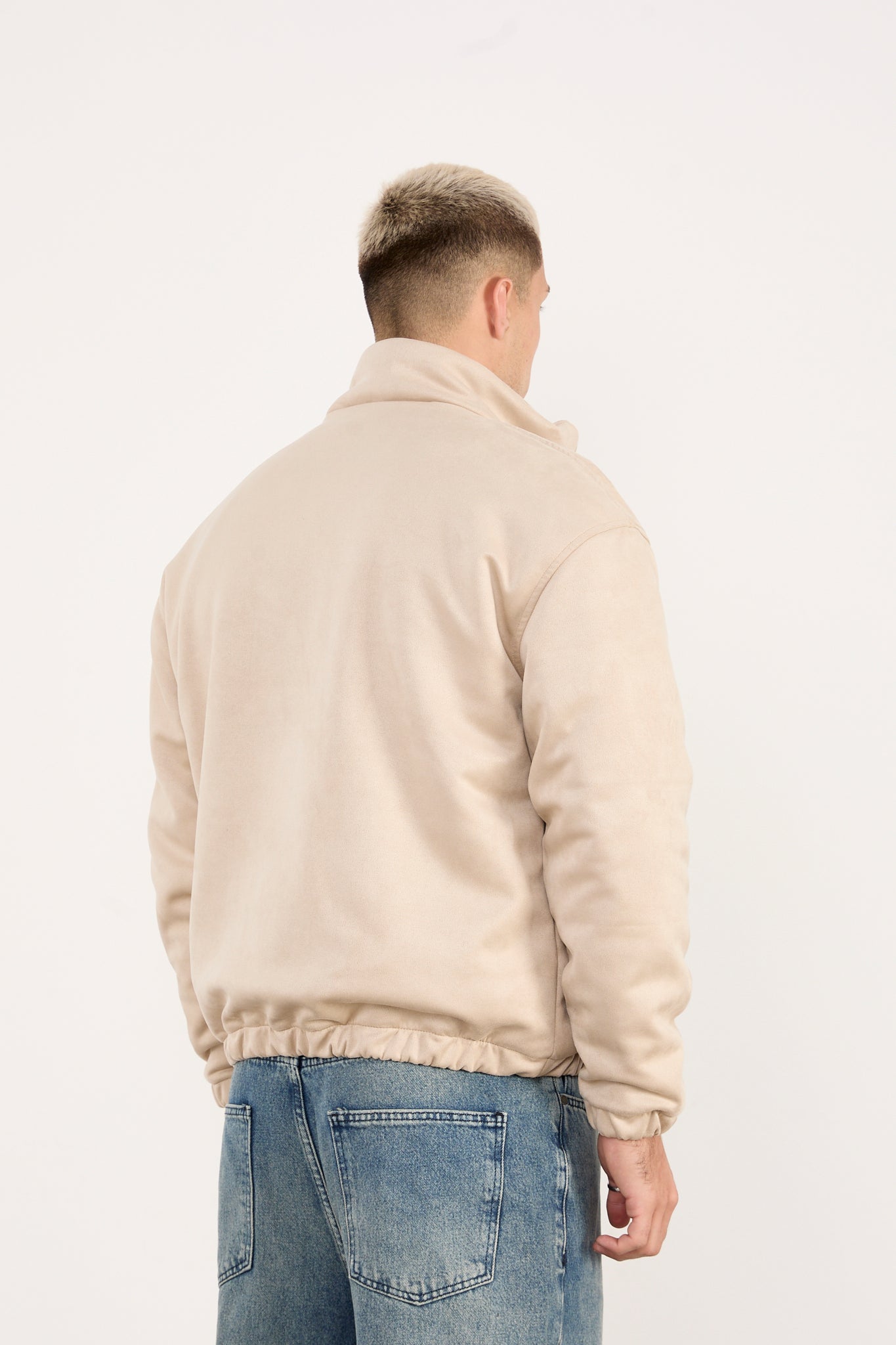 X-2035 Men’s Vegan Leather Zip Jacket with Soft Lining – Beige