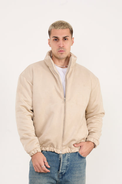 X-2035 Men’s Vegan Leather Zip Jacket with Soft Lining – Beige