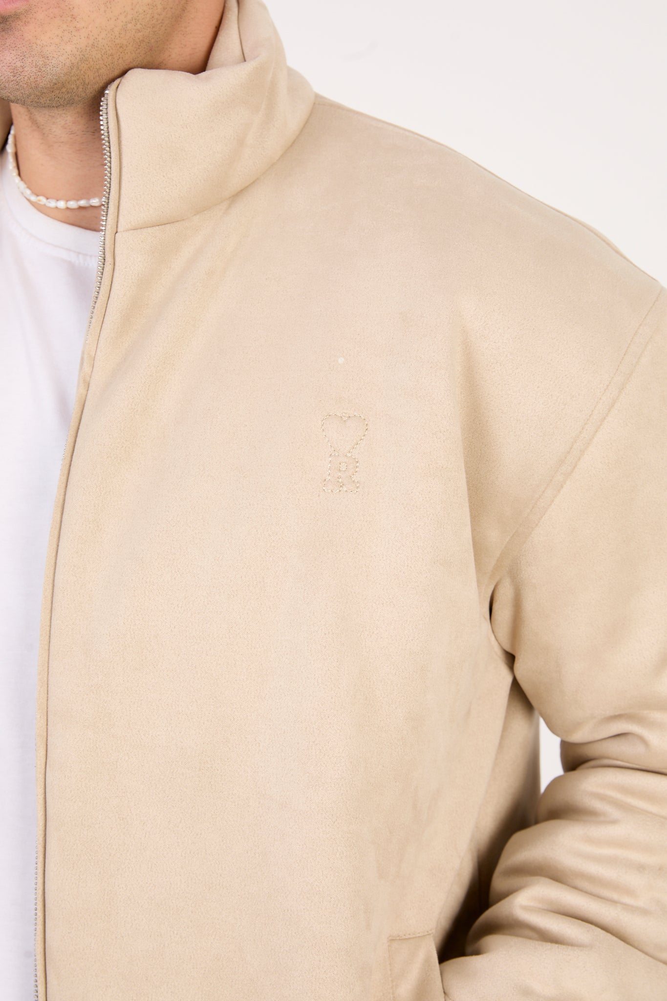 X-2035 Men’s Vegan Leather Zip Jacket with Soft Lining – Beige