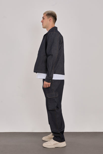 Men’s Dark Blue Embroidered Jacket – 100% Cotton, Streetwear Style-X-2044