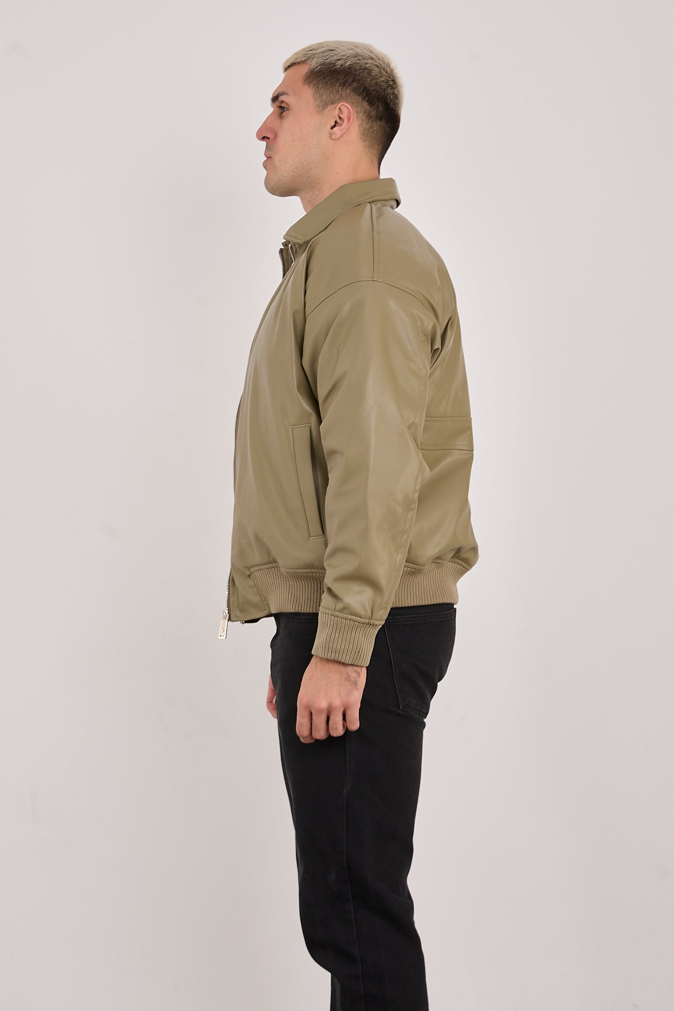 X-2015 Men’s Minimal Bomber Jacket – Khaki Green