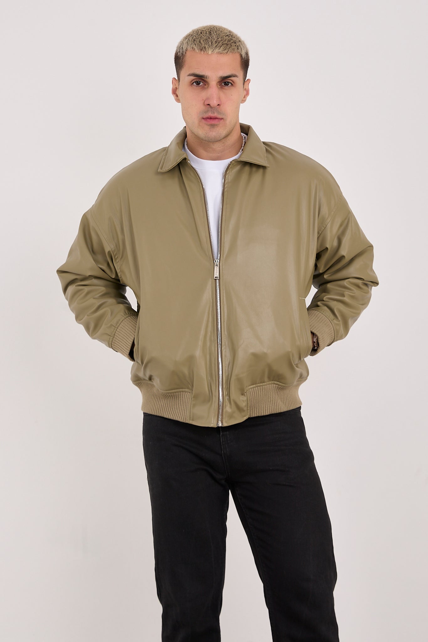 X-2015 Men’s Minimal Bomber Jacket – Khaki Green