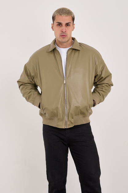 X-2015 Men’s Minimal Bomber Jacket – Khaki Green