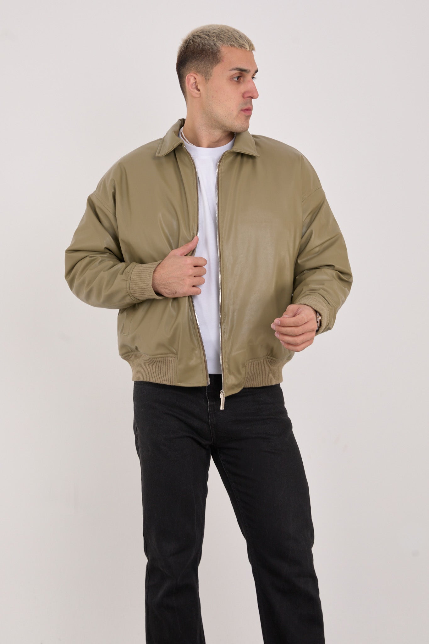 X-2015 Men’s Minimal Bomber Jacket – Khaki Green