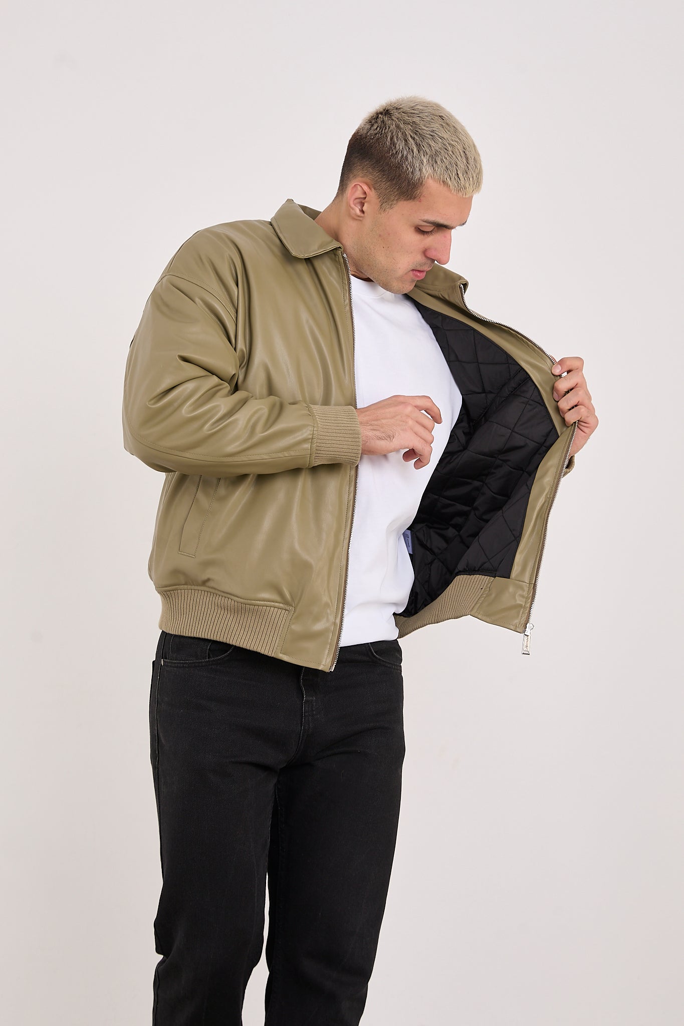 X-2015 Men’s Minimal Bomber Jacket – Khaki Green