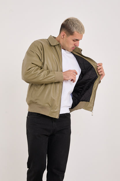 X-2015 Men’s Minimal Bomber Jacket – Khaki Green
