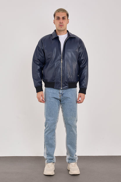 X-2015 Men’s Minimal Bomber Jacket – Deep Navy