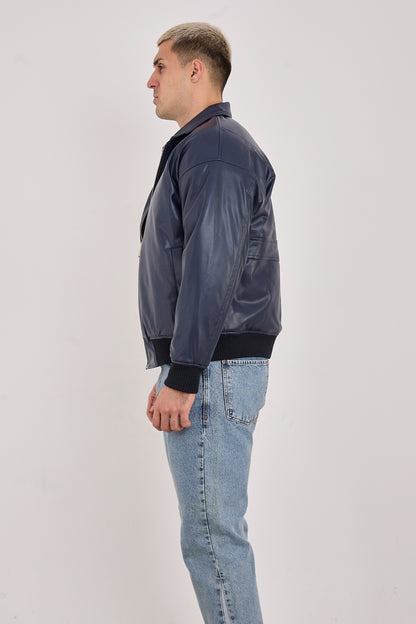 X-2015 Men’s Minimal Bomber Jacket – Deep Navy