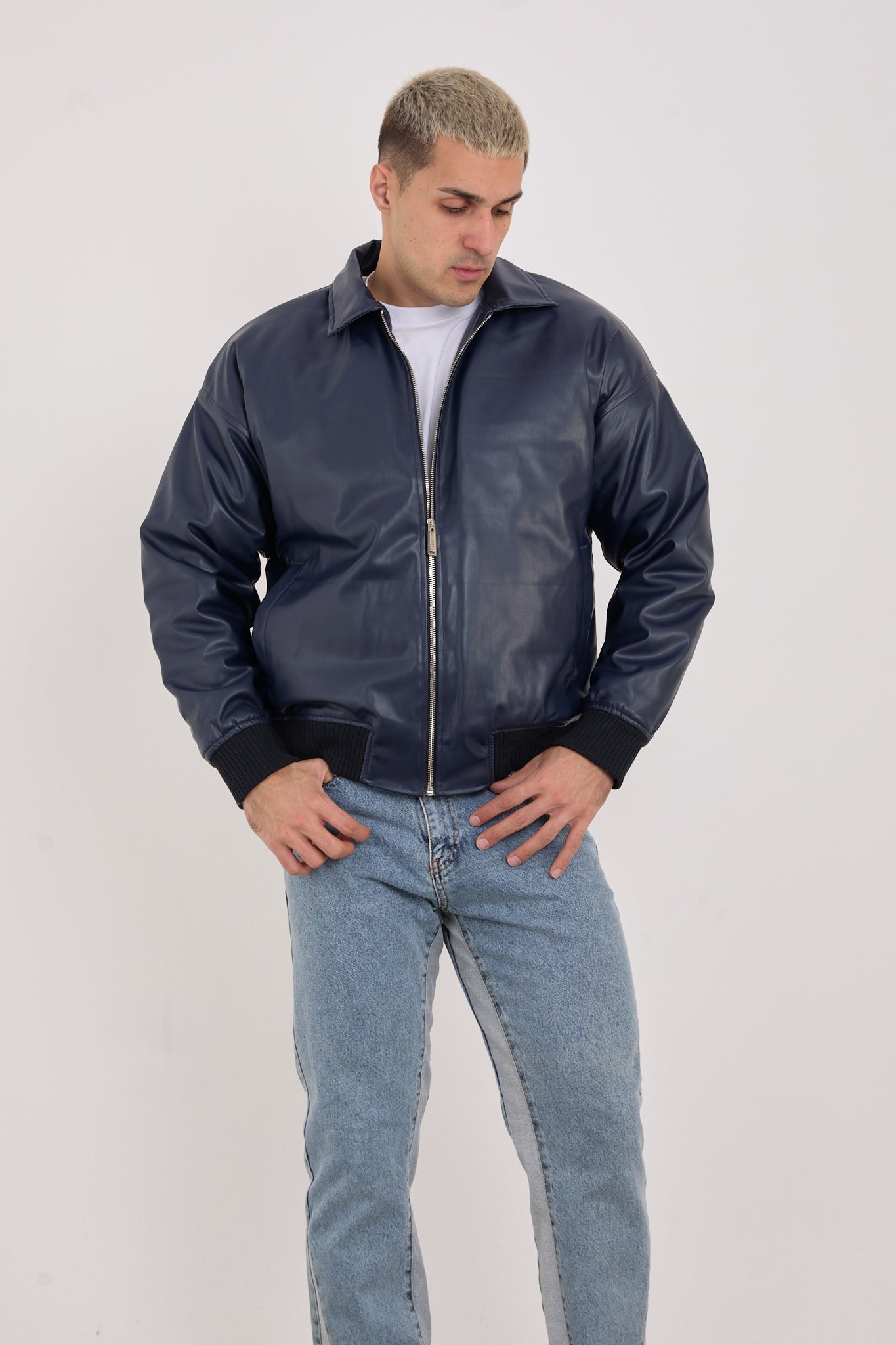 X-2015 Men’s Minimal Bomber Jacket – Deep Navy