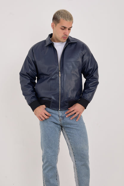 X-2015 Men’s Minimal Bomber Jacket – Deep Navy