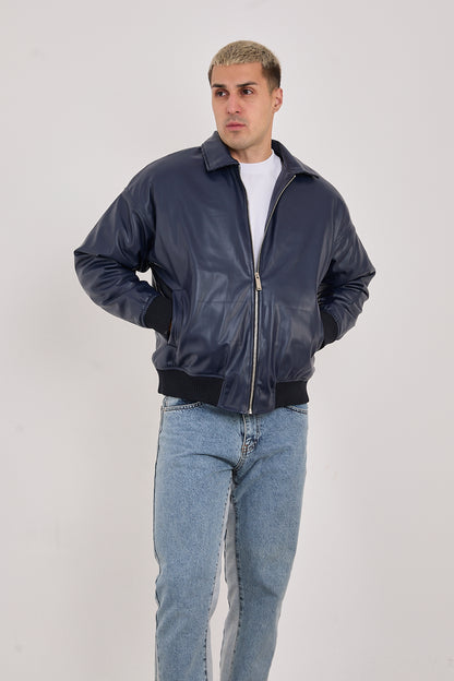 X-2015 Men’s Minimal Bomber Jacket – Deep Navy