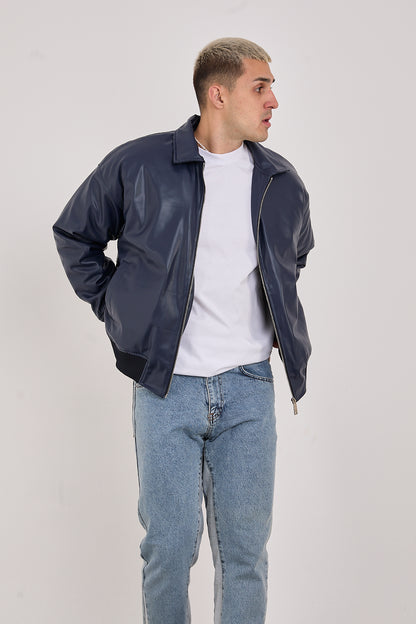 X-2015 Men’s Minimal Bomber Jacket – Deep Navy