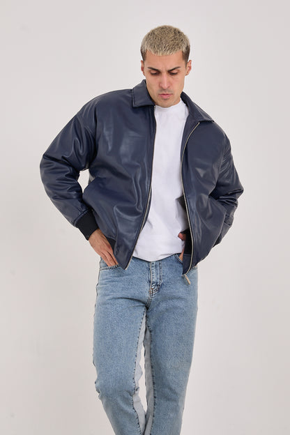 X-2015 Men’s Minimal Bomber Jacket – Deep Navy