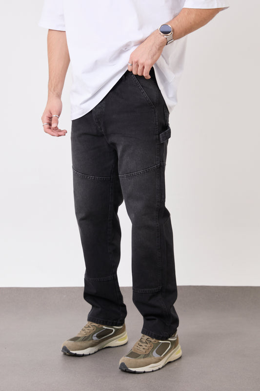 T-3009-2 Men’s Black Utility Pocket Jeans – Relaxed Straight Fit