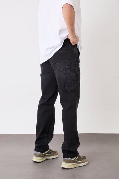 Men’s Black Utility Pocket Jeans – Relaxed Straight Fit | T-3009-2