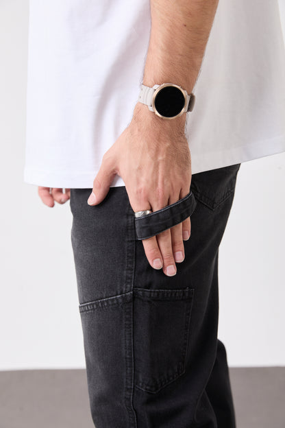 Men’s Black Utility Pocket Jeans – Relaxed Straight Fit | T-3009-2