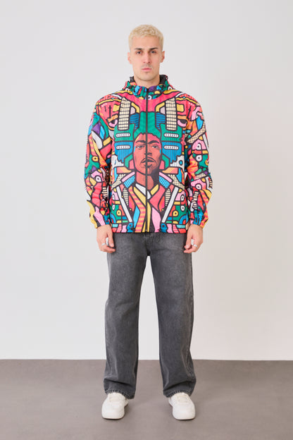 R-2440 Unisex Abstract Art Print Windbreaker Jacket – Lightweight Zip-Up Rain Jacket