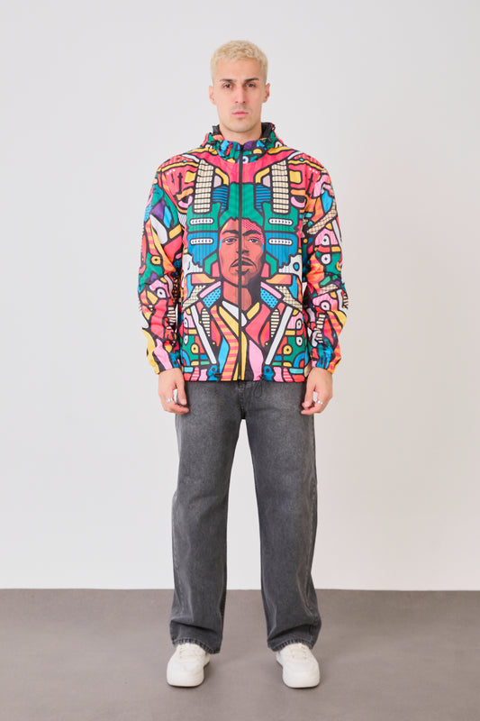 R-2440 Unisex Abstract Art Print Windbreaker Jacket – Lightweight Zip-Up Rain Jacket