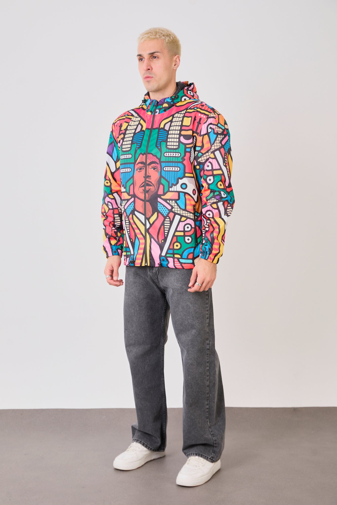 R-2440 Unisex Abstract Art Print Windbreaker Jacket – Lightweight Zip-Up Rain Jacket