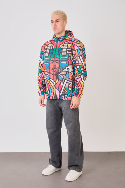 R-2440 Unisex Abstract Art Print Windbreaker Jacket – Lightweight Zip-Up Rain Jacket