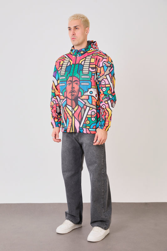 R-2440 Unisex Abstract Art Print Windbreaker Jacket – Lightweight Zip-Up Rain Jacket
