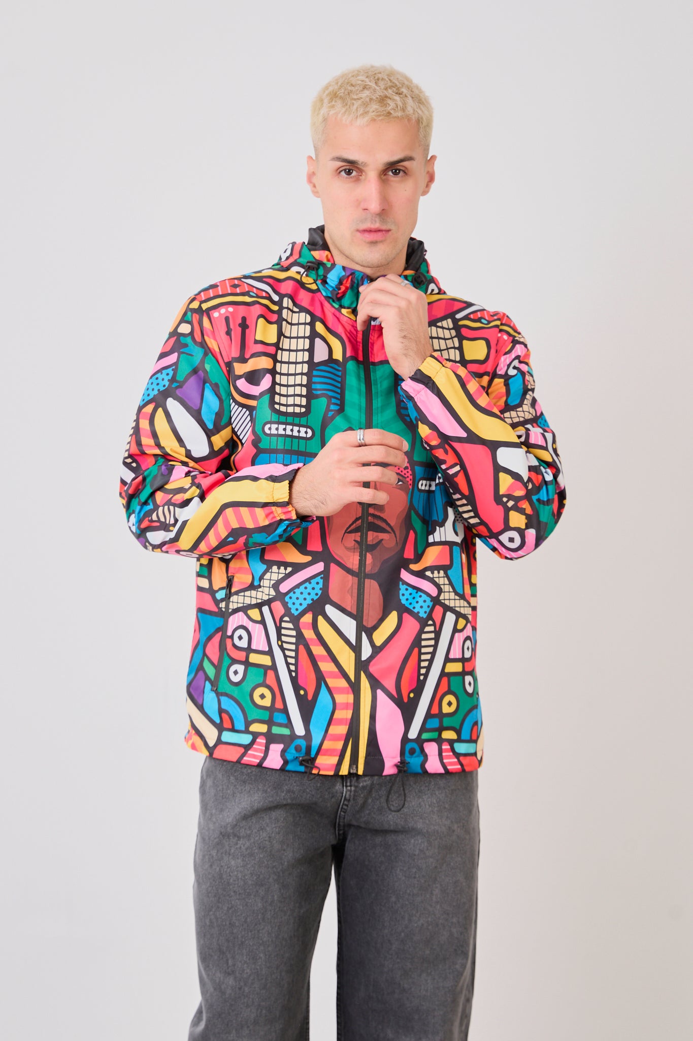 R-2440 Unisex Abstract Art Print Windbreaker Jacket – Lightweight Zip-Up Rain Jacket