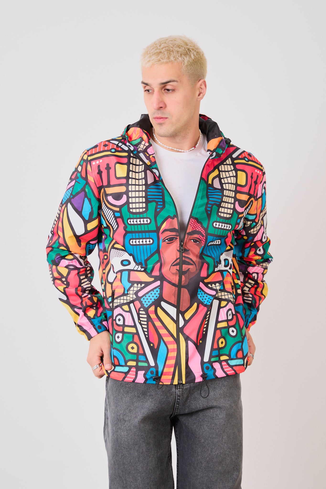 R-2440 Unisex Abstract Art Print Windbreaker Jacket – Lightweight Zip-Up Rain Jacket