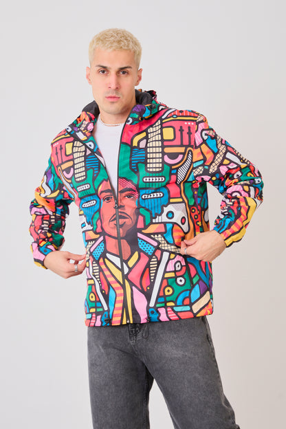 R-2440 Unisex Abstract Art Print Windbreaker Jacket – Lightweight Zip-Up Rain Jacket