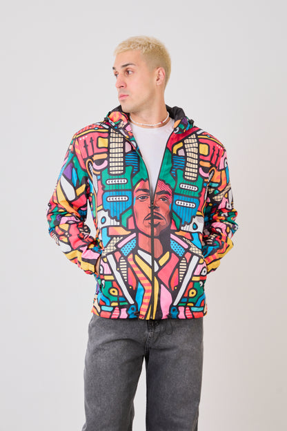 R-2440 Unisex Abstract Art Print Windbreaker Jacket – Lightweight Zip-Up Rain Jacket