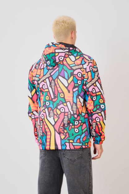 R-2440 Unisex Abstract Art Print Windbreaker Jacket – Lightweight Zip-Up Rain Jacket