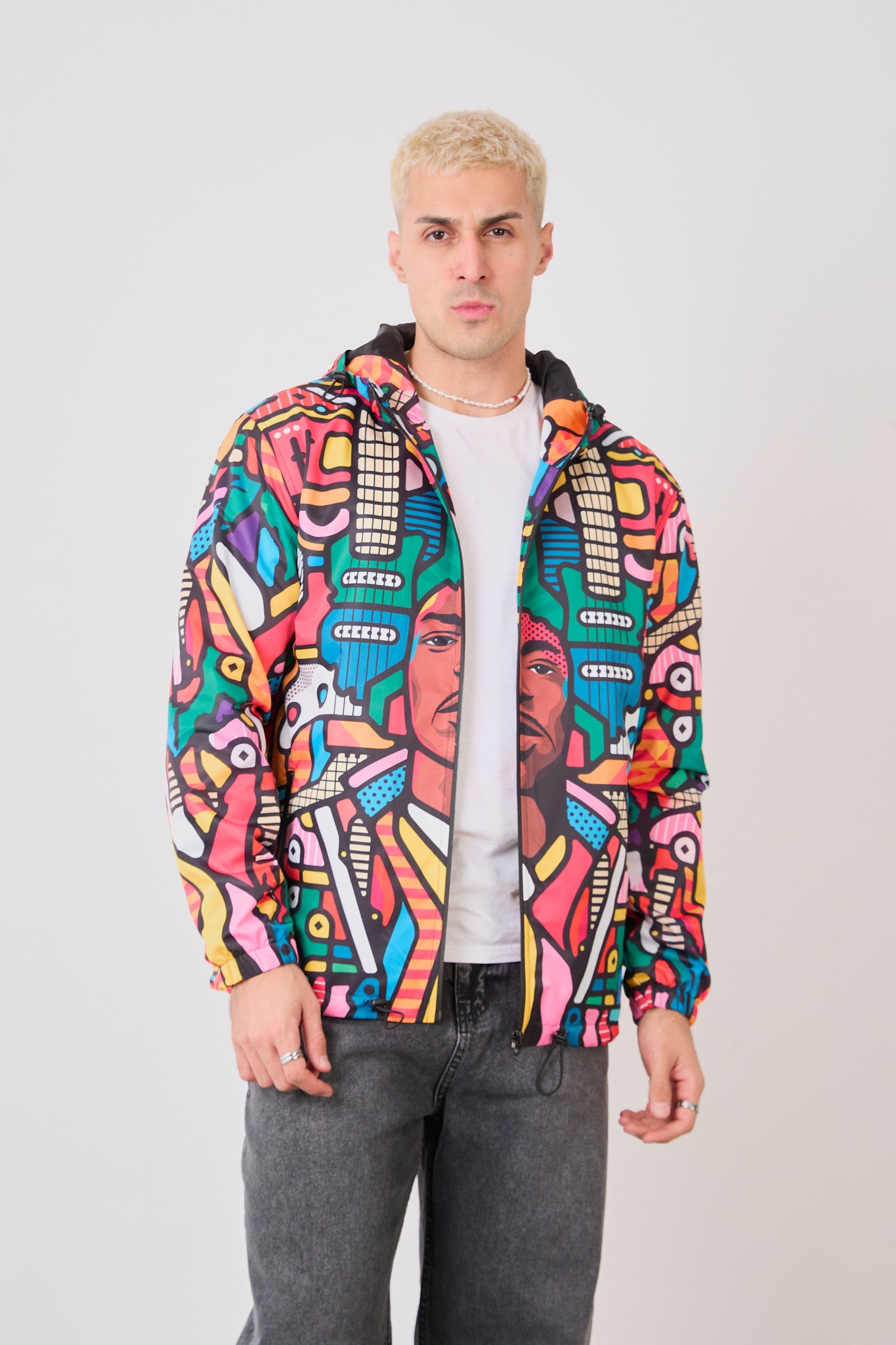 R-2440 Unisex Abstract Art Print Windbreaker Jacket – Lightweight Zip-Up Rain Jacket