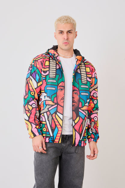 R-2440 Unisex Abstract Art Print Windbreaker Jacket – Lightweight Zip-Up Rain Jacket