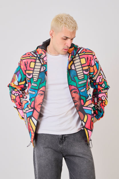 R-2440 Unisex Abstract Art Print Windbreaker Jacket – Lightweight Zip-Up Rain Jacket