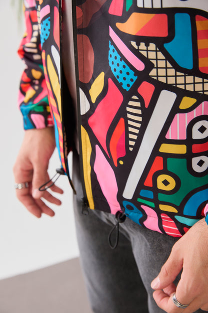 R-2440 Unisex Abstract Art Print Windbreaker Jacket – Lightweight Zip-Up Rain Jacket