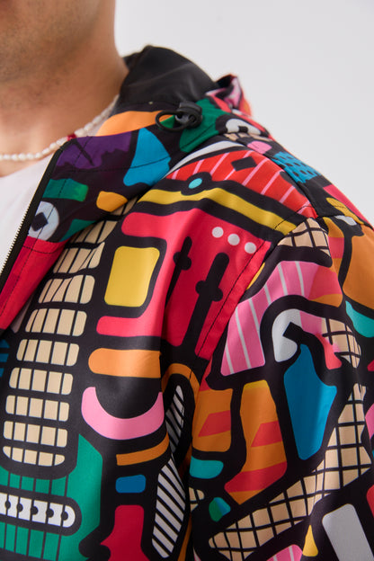 R-2440 Unisex Abstract Art Print Windbreaker Jacket – Lightweight Zip-Up Rain Jacket