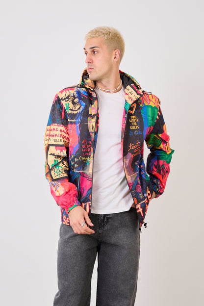 R-2252 Unisex Graphic Print Hooded Rain Jacket – Full Zip Streetwear Windbreaker